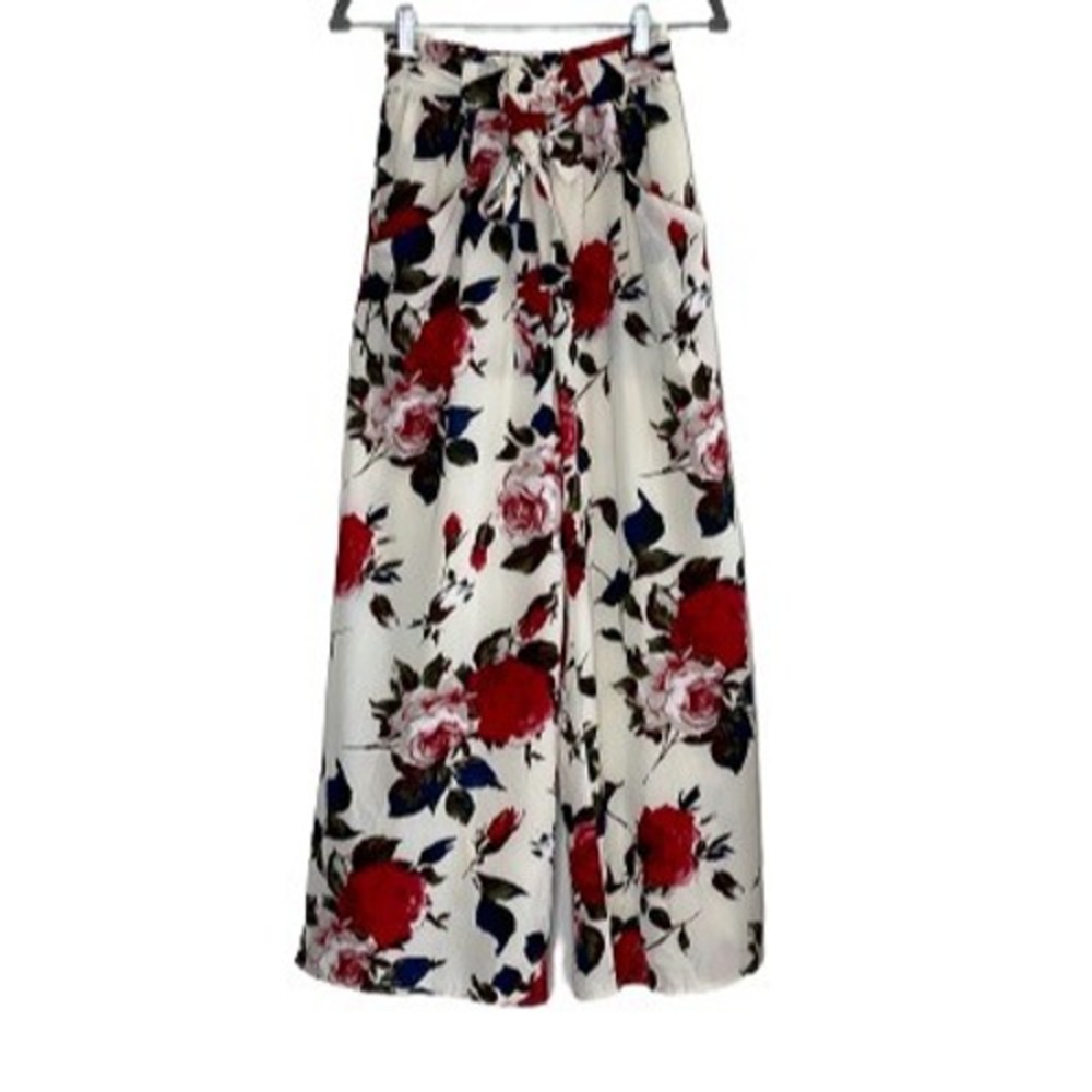PAPILLION   HIGH RISE WIDE LEG FLORAL‎ PRINT BELTED PANTS SIZE S